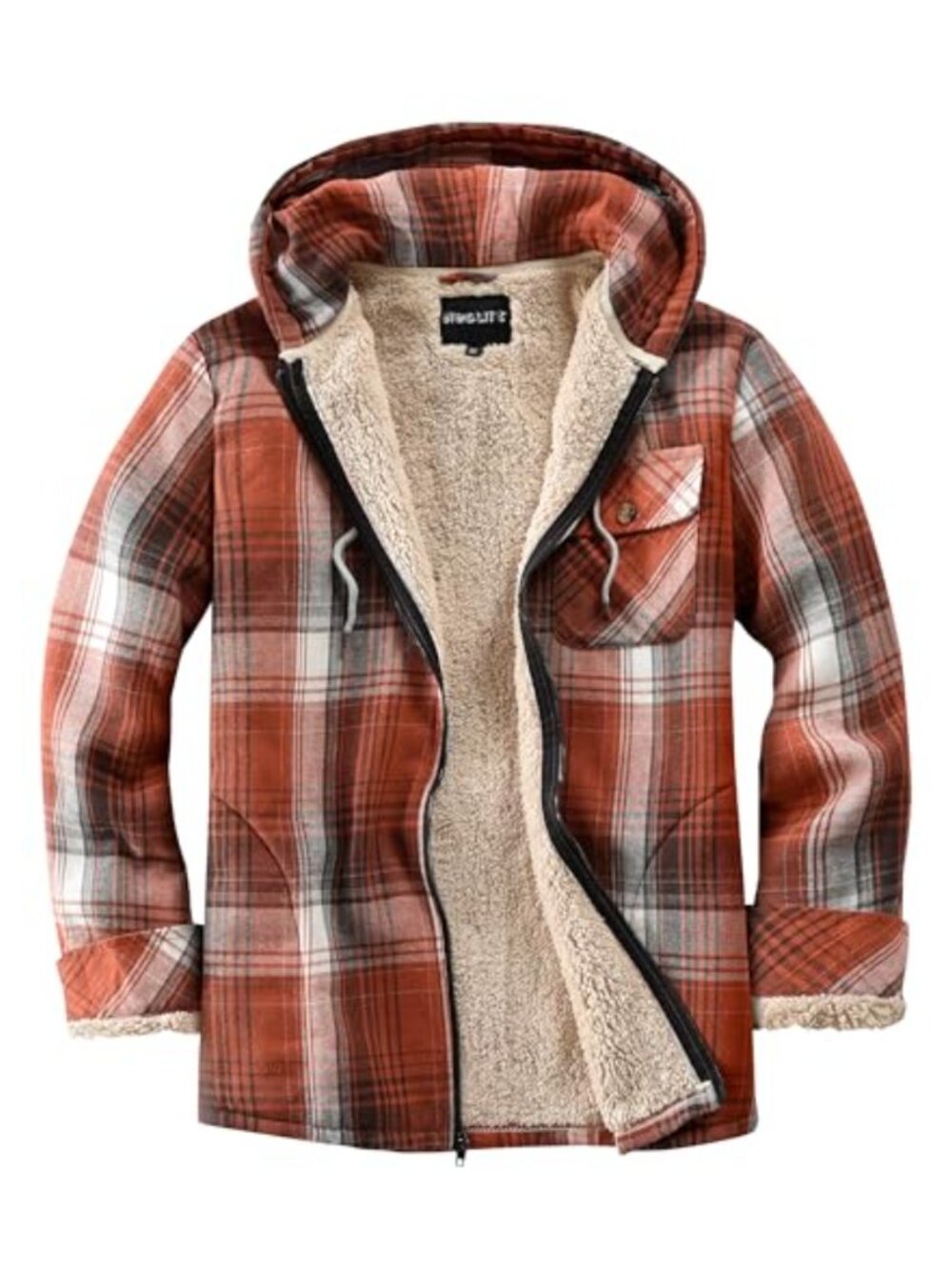 Plaid Sherpa Fleece Hoodie Full Zip Casual Jacket